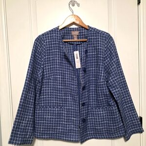 Chicos Hampton Check Lakeside Blue Blazer Size 1 (M)